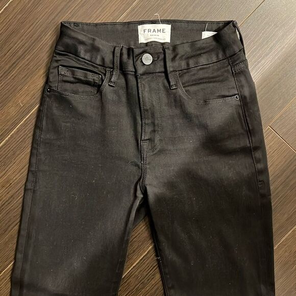 FRAME LE CROP MINI BOOT Jeans, Black Waxed, 25 - Picture 2 of 9